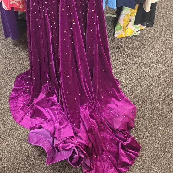 Magenta Stretch Velvet Prom Dress